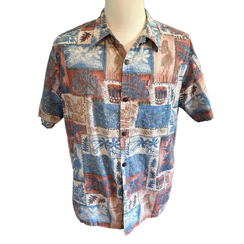 Paradise Bay Vintage Made in Hawaii Patchwork Tropical Pattern Short Sleeve Shir